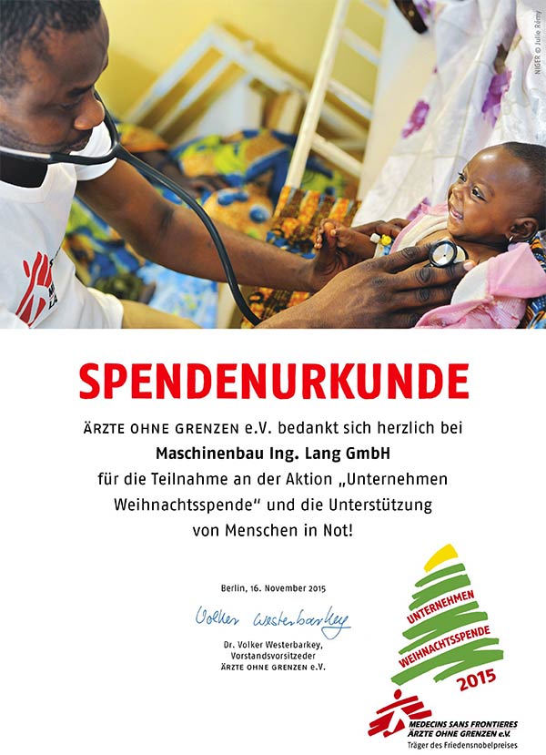 spendenurkunde maschinenbau lang gmbH 3120228