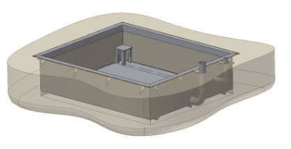 Wanne für Waageneinbau bodenbündig mit 4 seitlichen Montagesockeln, Stromanschluss und Absaugmöglichkeit